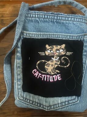 Denim purse cat theme